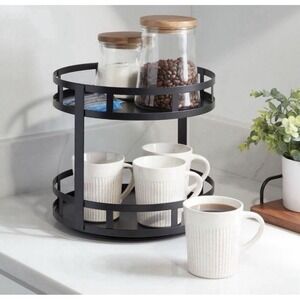 Brightroom 2-Tier Metal Lazy Susan Turn Table Black Kitchen Bathroom Storage NWT